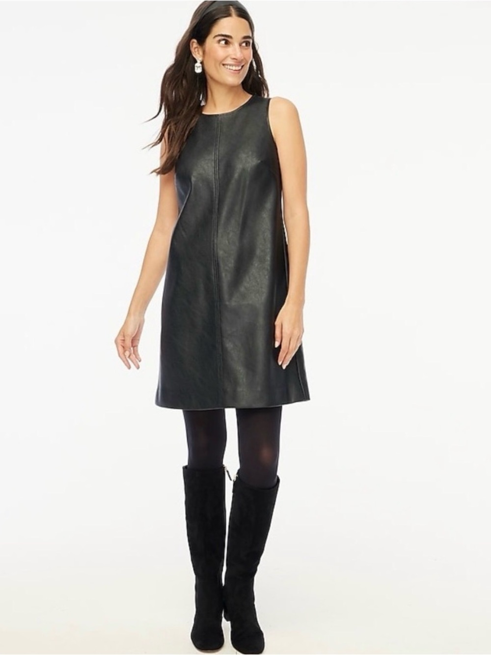 J Crew Factory Sleeveless Black Faux-Leather Shift Dress - NWOT